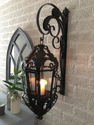 Lantern with wall bracket made of wrought iron, brown-patina, really beautiful!!!